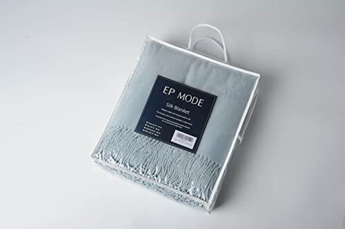 EP Mode Fringed Mulberry Silk Throw Blanket for Sofa (Baby Blue) - color: Baby Blue