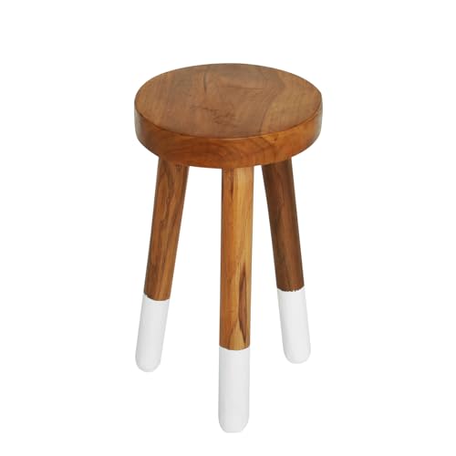 Teak 11.8" Round Dip Dyed Teak Stool | Wood Accent Side Table | Wood Plant Stand (24" Tall White) - color: 24" Tall White