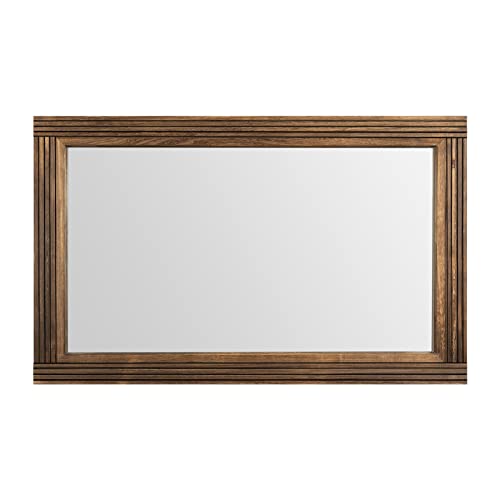 YOSHOOT Hand-Made Wooden Spliced Wall Mirror for Bathroom, Rustic Farmhouse Vanity Mirror, Décor Wall Art, Solid Wood Frame, Vertical or Horizontal Hanging - color: Spliced Brown, size: 48"L x 30"W