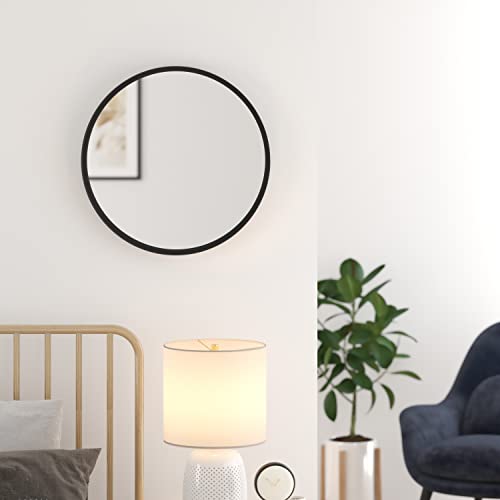 HBCY Creations Black Round Wall Mirror - 24 Inch Large Rustic Accent Mirror for Bathroom, Entry, Dining Room & Living Room - Metal Mirror - color: Black