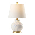 JONATHAN Y 20.5" Blue/White Marbleized Ceramic Table Lamp, Contemporary Traditional Bedside Lamp for Living Room, Gold Accents, White Linen Empire Shade, LED Bulb Included JYL3007A