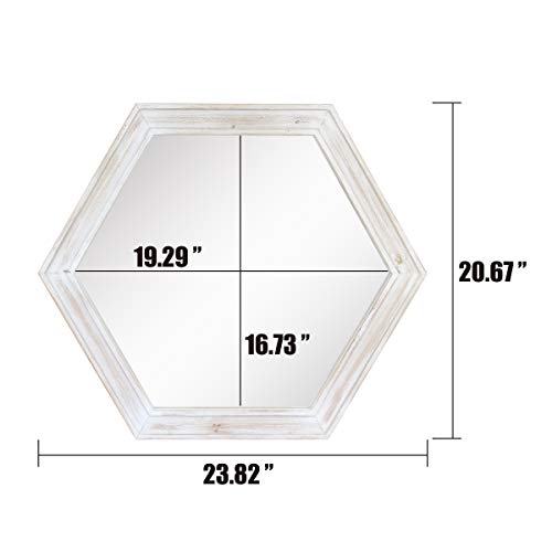 Stonebriar Decorative 24" Hexagon Wall Mirror with Worn White Wood Frame and Attached Hanging Bracket, Decorative Country Rustic Decor for the Living Room, Bedroom, Bathroom, Hallway, and Entryway - color: White