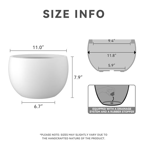Kante 11.8" Dia Round Concrete Planter, Outdoor/Indoor Large Bowl Plant Pots with Drainage Hole and Rubber Plug for Garden Patio Balcony Home, Pure White - color: Pure White, size: 11.8" d