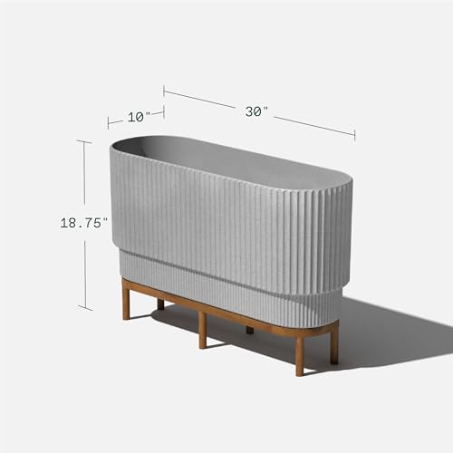 Veradek Demi Series Raised Long Planter for Indoor/Outdoor Use | Made from Plastic & Stone w/Wooden Stand | Modern Patio Décor for Flowers/Shrubs - color: Grey/Brown, size: 30 inch - 2 Pack