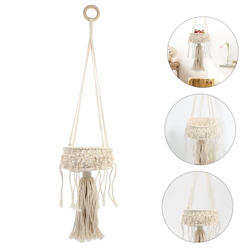 Toddmomy Bohemian Woven Storage Basket for Home Decor Round Cotton Rope Hanging Plant Container White Color Decorative Basket for Indoor Plants and Organizing