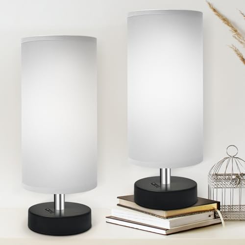 DEGNJU Small Lamp for Bedroom, Bedside Lamps for Night Stands, Mini Minimalist Table Lamp with Round Gray Fabric Shade, 11.4 Inch Desk Reading Lamp for Dorm Room Living Room Office Room, 2 Pack - color: Round-Gray-11 Inch, size: 2 Pack
