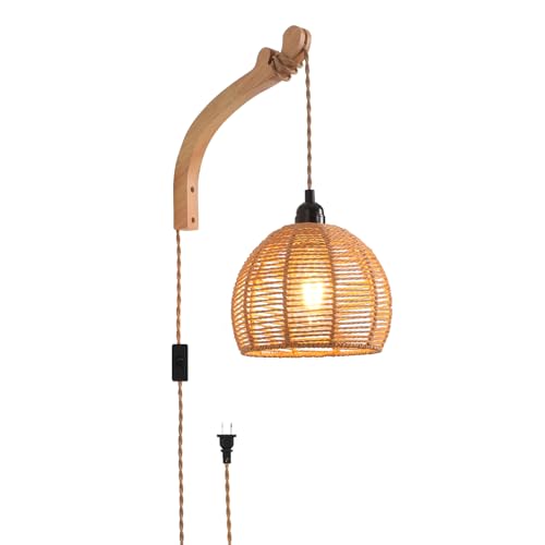 Plug in Wall Sconce,Farmhouse Wicker Wall Lamp Plug in,Hand Woven Rattan Wall Light Farmhouse Rustic Boho Sconces Wall Lighting for Living Room Bedroom - color: 7.87IN Rattan, size: 1 PACK