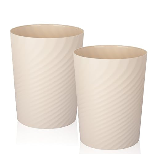 UUJOLY Plastic Small Trash Can Wastebasket, Garbage Container Basket for Bathrooms, Laundry Room, Kitchens, Offices, Kids Rooms, Dorms, (Beige, 1.8 Gallon/2 Pack) - color: Beige, size: 1.8 Gallon/2 Pack