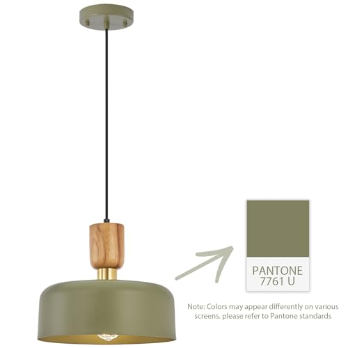 Contemporary Pendant Lighting,12 inch Pendant Lamp,Wood and Brass Accent,Adjustable Metal Hanging Light Fixture for Kitchen, Dining Room, Green - color: Deep Green