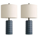 PoKat 20.75" Small Blue Table Lamps, Farmhouse Bedside Lamps for Bedroom Set of 2, Ceramic End Table Lamps for Night Stands Living Room, Modern Nightstand Desk Lamps, Dark Blue - color: 20.75'' Small - Dark Blue