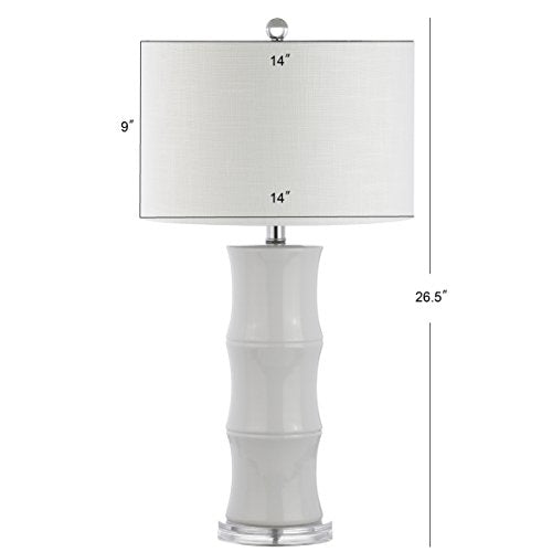 JONATHAN Y 26.5" White Ceramic Table Lamp for Living Room, Bedroom Nightstand, White Linen Drum Shade, Bamboo Design Modern Bedside Desk Lamp with LED Bulb Included (JYL3015C) - color: White