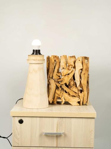 Handmade Natural Wood Table Lamp, Rustic Design with Driftwood Shade, Artistic Lighting for Bedroom, Living Room