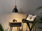 ELYONA Hammered Pendant Light, 10.2” Industrial Hanging Lamp with Solid Wood & Metal Shade, Modern Pendant Light Fixtures for Kitchen Island, Bar, Farmhouse Dining Room, Bedroom, Living Room, Black - color: Black - 1 Pack