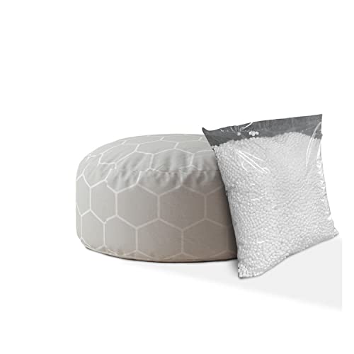 HomeRoots 24" Gray Cotton Round Geometric Pouf Cover