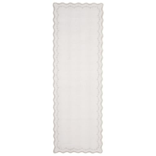 GarveeHome 2.6x10 Scalloped Washable Runner Rug for Kitchen, Soft Beige Long Hallway Runner Non Slip Entryway Rug Farmhouse Thin Laundry Mat Stain Resistant Carpet for Bathroom Beside Rug - color: Beige, size: 2'6" x 10' (Rectangular)