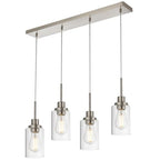 4-Lights Pendant Light Fixtures, Modern Brushed Nickel Kitchen Island Lighting with Clear Glass Shade, Adjustable Hanging Ceiling Lamp - color: Brushed Nickel, size: 4-Light