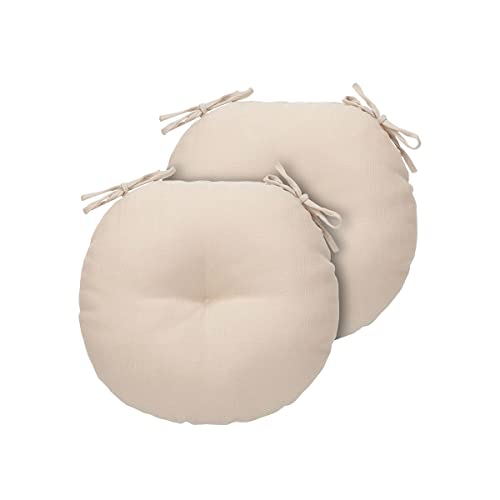 Bistro Chair Cushions 15 inch,Set of 2,Tufted Round Chair Cushions with Ties,15"x15"x4",Water Resistant Round Seat Cushion for Barstool Chairs,Patio Garden Kitchen Outdoor Furniture(Antique Beige) - color: Antique Beige, size: 15"x15"