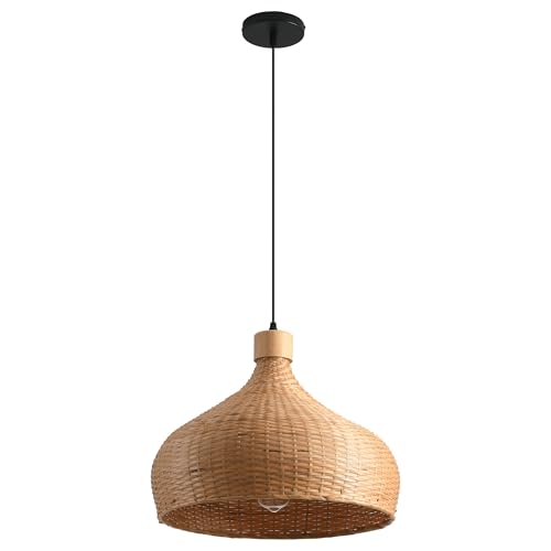 Bamboo Pendant Light, 18" Hand-Woven Rattan Hanging Light Fixture, Boho Wicker Chandelier with Adjustable Cord, Tropical Coastal Ceiling Lamp for Kitchen Island Dining Room Bedroom, E26 Base - color: D3034
