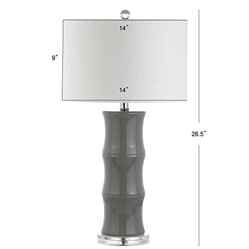 JONATHAN Y 26.5" Gray Ceramic Table Lamp for Living Room, Bedroom Nightstand, White Linen Drum Shade, Bamboo Design Modern Bedside Desk Lamp with LED Bulb Included (JYL3015B) - color: Gray