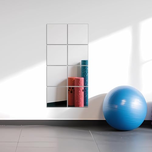 Ruomeng Full Length Wall Mirror Tiles - 10" x 10" x 8Pcs Frameless Full Body Mirror Tiles Wall Mounted Mirror for Home Gym Vanity Bedroom, Living Room - size: 10"x10"-8pcs