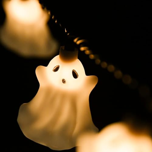 8.5FT Halloween Ghost String Lights Outdoor, Fairy Decorations Lights with 12 LED Bulbs, Waterproof Halloween Decor Hanging String Lights for Bedroom Yard Party Garden Window, Ghost - color: White Ghost