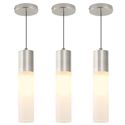 Modern Pendant Lights Kitchen Island 3 Pack LED Pendant Lighting Brushed Nickel with Milky White Lampshade Adjustable Hanging Ceiling Light for Dining Room Bath Entryway, 3000K-6000K - color: Brushed Nickel, size: 1-Light 3-Pack