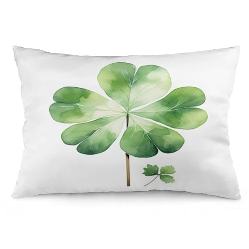 Watercolor Green Lucky Clover Pillow Cover 12 "x20 Clover Lucky Decorative Rectangular/Waist Pillow Cases Rectangle Two Sides Printed Decorative Pillows for Decoration Sofa Couch - color: Pattern-5, size: 20" x 12" (Pack of 1)