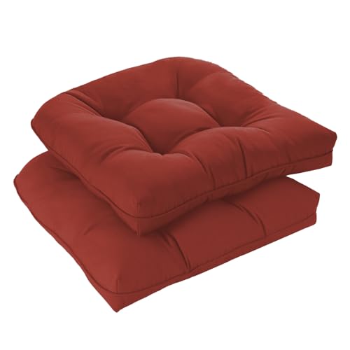downluxe Outdoor Chair Cushions Set of 2 for Patio Furniture, Water Resistant Tufted Overstuffed Patio Furniture Cushions, Thick Outdoor Seat Cushion, 19" X 19" X 5", Brick Red - color: Brick Red, size: 2 Count (Pack of 1)