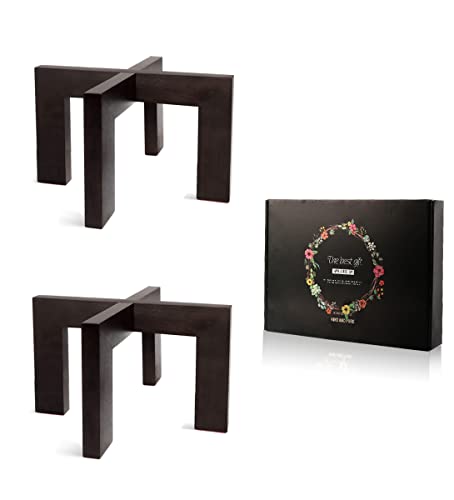 2 Pack Plant Stand Indoor Outdoor, Mid Century Plant Stand for Indoor Plants, Wood Modern Plant Holder Rattan Flower Plant stool, Low Short Boho Rustic Planter Stand, Fit 5-15 Inch Pot - color: 2 Pack Black