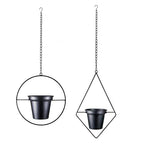 Modern Metal Hanging Planters Set of 2 - Round and Diamond Geometric Plant Hangers with 5 Inch Pots - Black Wall and Ceiling Mount Flower Holders for Indoor Houseplants, Boho Home Décor - size: CIRCLE+DIAMOND - 5 INCH POT