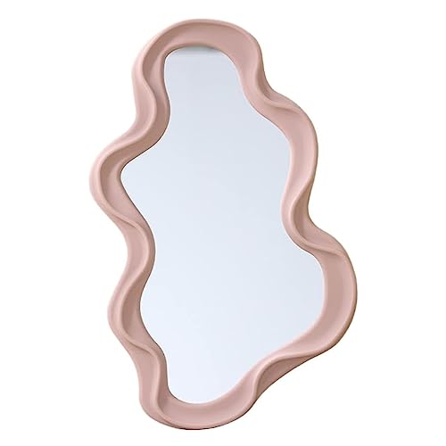 Mokoze Asymmetrical Wall Mirror, Irregular Decorative Accent for Bedroom Entryway Living Room, Pink Aesthetic Vanity Decor for Wall Mounted or Tabletop Display, 16.14" x 9.84" - color: Pink, size: 16.1"L x 9.8"W