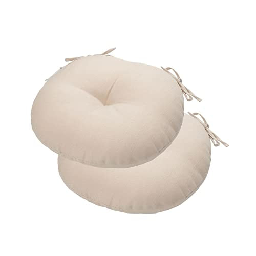 Bistro Chair Cushions 18 inch,Set of 2,Tufted Round Chair Cushions with Ties,18"x18"x4",Water Resistant Round Seat Cushion for Barstool Chairs,Patio Garden Kitchen Outdoor Furniture(Antique Beige) - color: Antique Beige, size: 18 x 18-Inch
