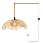 20 Inch Boho Flower Chandeliers for Dining Room Farmhouse Rattan Pendant Lights Girl Chandelier Hand Woven Bedroom Light Fixture Dimmable Plug in Hanging Lamp for Kitchen Island - size: 20 Inch Plug In