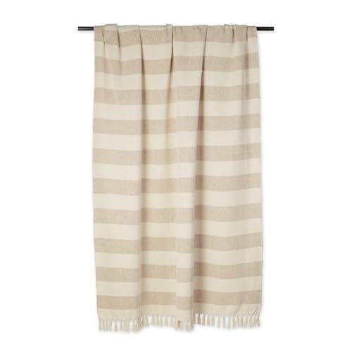 DII Rustic Farmhouse Cotton Cabana Striped Blanket Throw with Fringe, 50 x 60 - Cabana Striped Stone - color: Stone
