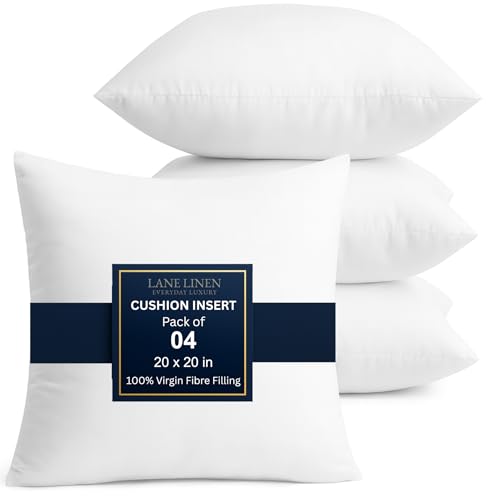 LANE LINEN 20x20 Throw Pillow Insert - Set of 4 White Pillow Inserts for Decorative Pillow Covers, Throw Pillows for Bed, Decorative Pillows for Bed, Couch Pillows, Throw Pillows for Couch - size: 20" x 20"