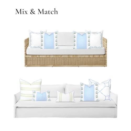 Hofdeco Premium Grandmillennial Coastal Hampton Patio Indoor Outdoor Throw Pillow Cover Only, 20"x20" Water Repellent for Backyard, Couch, Poolside, Blue Green Print Block Striped Lily of the Valley - color: Baby Blue Green Block Print Striped Lily of the