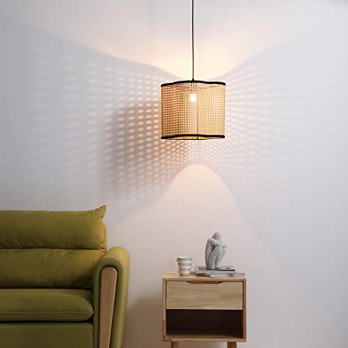 Gal - Mid Century Bohemian Pendant Light Fixture PVC Rattan Shade and Velvet Rim for Bed Dining, Kitchen, Living Room, Beige - color: Gal