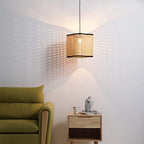 Gal - Mid Century Bohemian Pendant Light Fixture PVC Rattan Shade and Velvet Rim for Bed Dining, Kitchen, Living Room, Beige - color: Gal