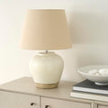 Nourison Home 20" Two-Tone White and Tan Glossy Ceramic Table Lamp, Bedside Nightstand Lamp with Warm Beige Shade for Bedroom, Living Room, Entryway - color: White/Tan