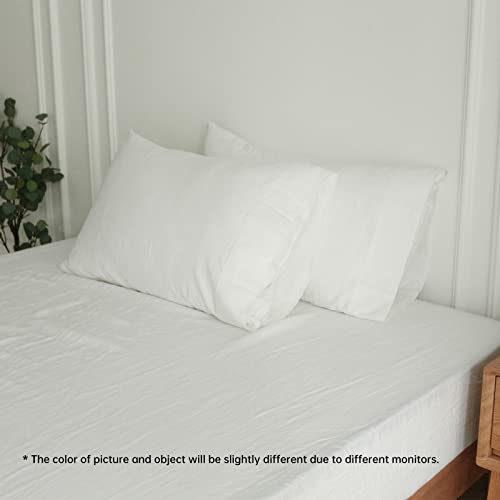 Simple&Opulence Linen Pillowcases 1 Pair Basic Style 55% Euro Linen 45% Cotton Blend Solid Color Flax Shams Set of 2, King Size 20"x40", White - color: White, size: 20"x40"