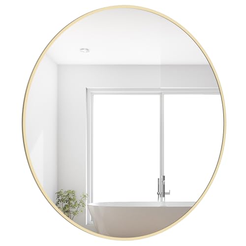 WallBeyond 28 inch Round Mirror Gold Large Circle Wall Mirror for Bathroom with Metal Framed, Round Wall Mirror for Wall Decor, Vanity, Entryway Living Room - color: Metal Gold, size: 28"L x 28"W