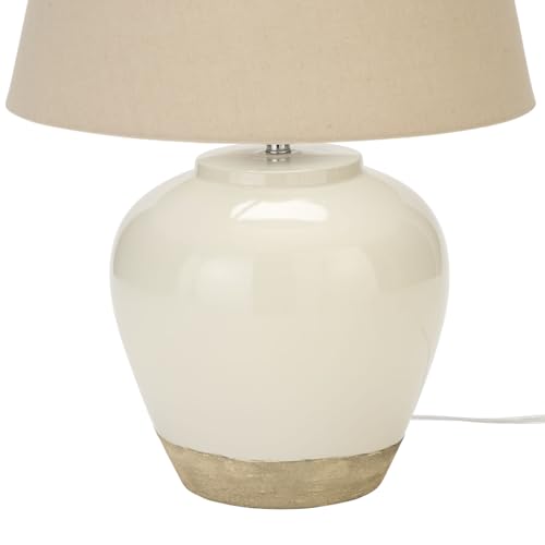 Nourison Home 20" Two-Tone White and Tan Glossy Ceramic Table Lamp, Bedside Nightstand Lamp with Warm Beige Shade for Bedroom, Living Room, Entryway - color: White/Tan