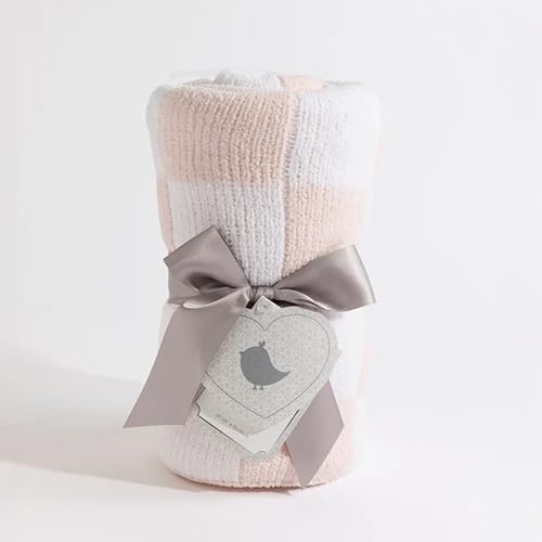 Living Textiles Pink Check Chenille Knitted Soft Baby Blanket - Reversible Premium Cozy Fabric for Best Comfort - for Infant,Toddler,Newborn,Nursery,Girl,Throw,Crib,Stroller - color: Pink Check