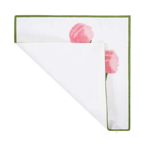 Embroidery Throw Pillow Cover 18x18 Home Decor Tulip Flower Loop Embroidered Floor Pillow Cover for Couch 100% Cotton Canvas Pillow Case Floral Cushion Cover 45x45cm, Pink Tulip, 1 Piece - color: Pink Tulip