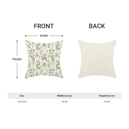 AEIOAE Sage Green Spring Pillow Covers 16x16 Inch Set of 2, Wild Flower Leaves Plant Throw Pillows Case,Seasonal Floral Outdoor Decorative Farmhouse Decor Cushion Covers for Home Sofa Bed Couch - color: Sage Green Wild Flowers, size: 16" x 16" (Pack of 2)