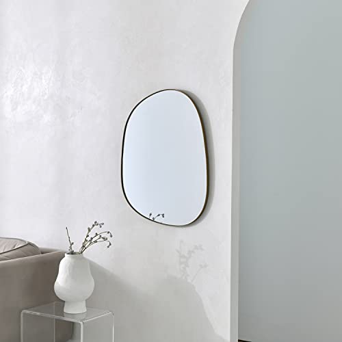 ELEHUME Asymmetrical Mirror for Wall Decor 17.5"*22.5", Modern Brass Framed Wall Mirror for Living Room Bathroom Bedroom Entryway ELE-STOU-0066G - color: Brass, size: 22.5"L x 17.5"W