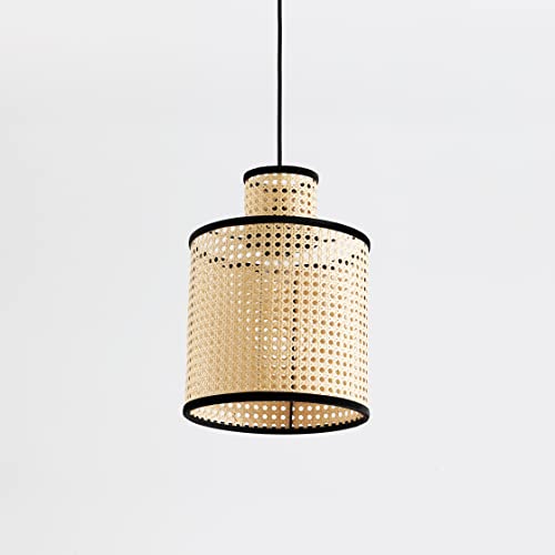 Nakuv - Modern Bohemian Mini Pendant with 2 Tier PVC Rattan Shade and Velvet Stiched Rim for Foyer, Kitchen Living Room, Bedroom, Beige - color: Nakuv - Mini