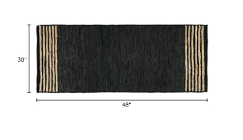 GRUHUM Jute Runner Rug 2'6"x4' ft Natural Fiber Leather Black Jute Area Rug Handwoven Boho Farmhouse Braided Rustic Vintage Ecofriendly Indoor Rugs for Kitchen Living Room Bedroom Hallways Entryways - color: Natural Black- 20, size: 2'6" x 4' (Rectangular