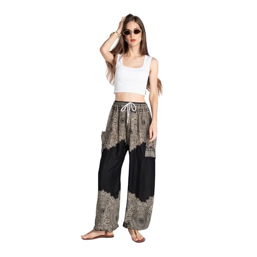 Tranquil Threads Women's Harem Pants with Pockets and Drawstring, Hippie Boho Yoga Clothes - color: Smokey Black, size: X-Large