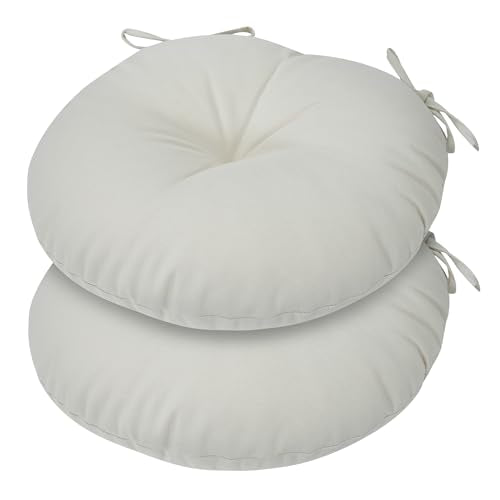 FUNHOME 15"x15"x4" Bistro Chair Cushion Set of 2, Water Repellent Round Outdoor Chair Cushions with Ties, Patio Tufted Chair Pads for Home Garden (Cream Beige) - color: Cream Beige